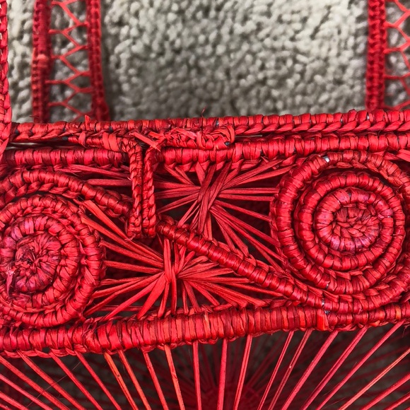 NEW RED Woven Square SUMMER Handbag - Picture 6 of 7